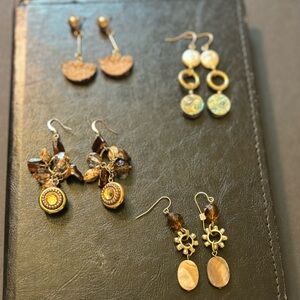 Set of 4 Pairs of Gold and Brown Earrings